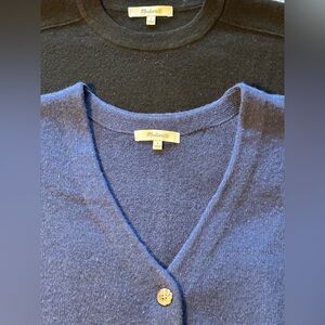 Madewell Women’s Small Merino Wool Blue Cardigan and Black Sweater Bundle
